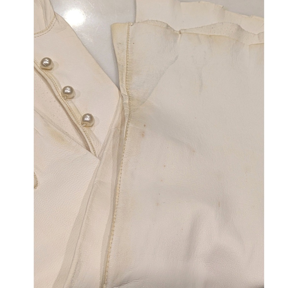 Vintage Leather Opera Gloves Made in Italy Women 7 White Pearl Button Formal - Picture 10 of 10